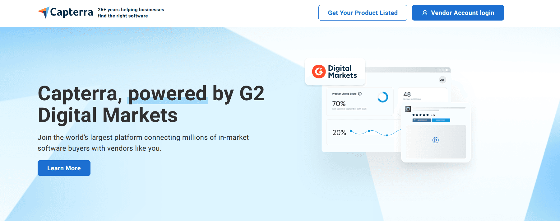 Capterra vendor intent dashboard showing directory research tracking and buyer intent analytics
